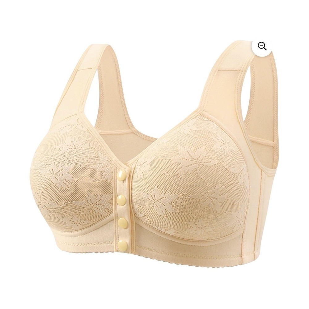 Womens Front Closure Bra 44/100 Lace Full Coverage Wireless Comfort XL C/D Cream